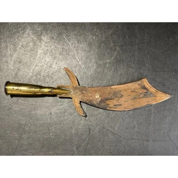 WW1 Engraved W/ Bullet Handle Original Trench Art Letter Opener Knife 1914-1918 - Picture 4 of 4